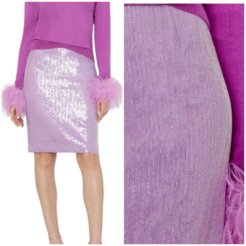 Milly NWT Adley Straight Sequin Midi Pencil Skirt Lavender Purple Lined Size 4